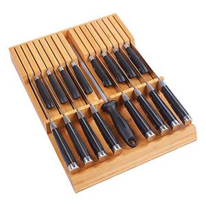Utoplike In-drawer Knife Block Bamboo Kitchen Knife Drawer Organizer Large, handle Steak knife Holder without Knives, Fit for 16 Knife and 1 Sharpening Steel (Knives & Sharpening Not Included)