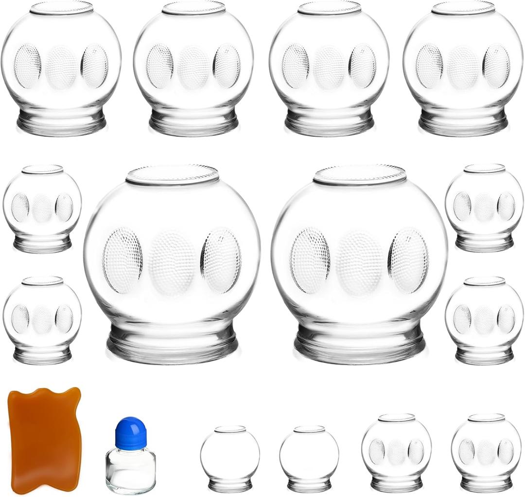 Cupping Kit for Massage Therapy, Cupping Therapy Set, Acupoint Glass Cupping Set for Professional Therapists, Back Massage, Fatigue Relieve, 14pcs Thick Glass Cups