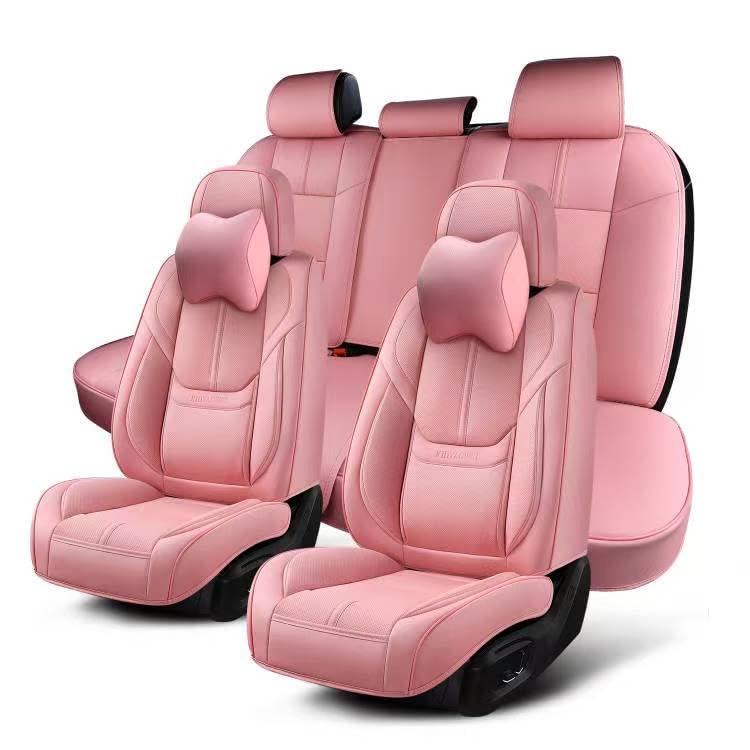 Auto Car Seat Covers Accessories Full Set Leather Cushion Protector Universal Fit 7 Colors (Pink, Front Pair and Rear)