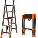 A-Frame Telescoping Ladder with 1-Button Retraction, Aluminum Adjustable Extension Ladder, Portable Lightweight Folding Design for Home/RV Use, 330lb Capacity(1.7+2M)