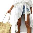CHERRY CAT Women Beachwear Long Beach Coverups Casual Dress Solid White (White)