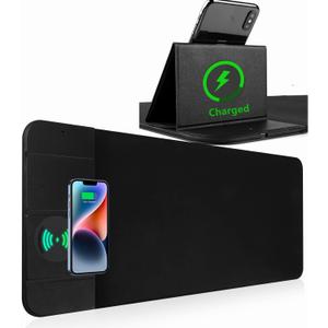 Wireless Charging Mouse Pad with Phone Holder Gaming Mousepad Desk Mat 15W Qi Fast Charging Pad Ultra-Smooth Surface Non-Slip Extended Premium Black Computer Keyboard Mat for MacBook PC Laptop (11.8L x 31.5W inches)