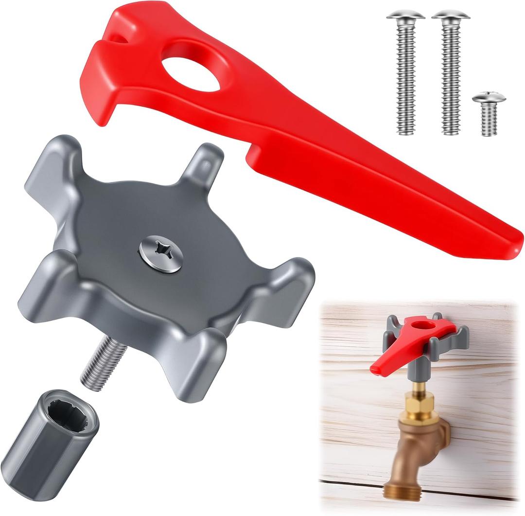 Outdoor Faucet Handle with Auxiliary Wrench for Extra Leverage, Ideal for Seniors &, Arthritis Sufferers, Fits 8&12 Point Round Broach, 0.26", 0.28", 0.31"&0.38" Square Broach, Comes with Adapter