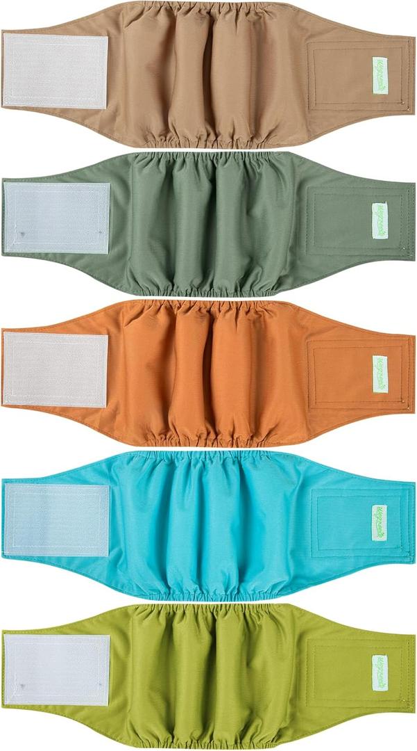 Wegreeco Small Dog Diapers Male,Reusable Belly Bands for Male Dogs,Washable Doggie Puppy Male Diapers Wraps (5 Pack Small, Earth Tone)