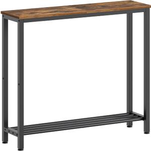 YATINEY Narrow Console Table, 2-Tier Small Sofa Table, 29.5" Thin Entryway Behind Couch Table with Shelves, Industrial Hallway Table, for Living Room, Foyer, Rustic Brown and Black CT03BR