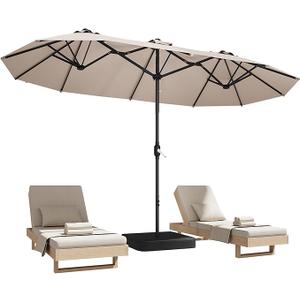 15ft Patio Umbrella with Base,Large Outdoor Double-Sided Rectangle Umbrella | with Crank Handle, Market Umbrella for Poolside Garden Deck Backyard Beach Pools, Beige
