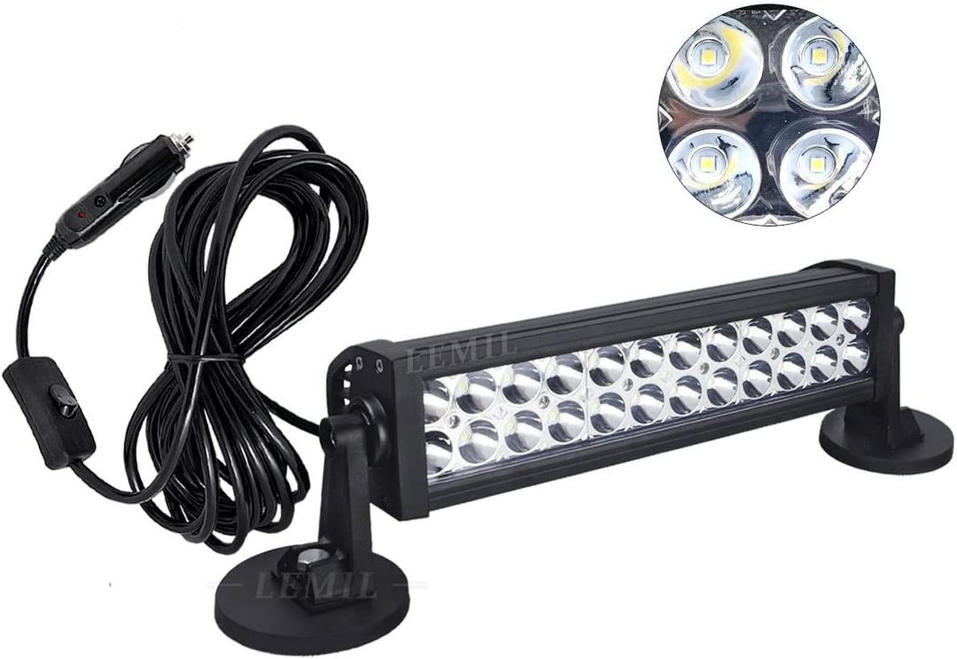 LEMIL Led Light Bar 13 inch 72W Magnetic Light Bar Cigarette Lighter Plug Spot Beam Work Light Fog Light Spotlight 12V Light 24V Boat Truck Pickup SUV ATV UTV - 16.5 feet Cable