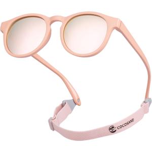 COCOSAND Baby Toddler Sunglasses with Strap Polarized Flexible Round Frame for Newborn Infant Kids Boy Girl Age 0-6 Years Old (Pink With Pink Lens)