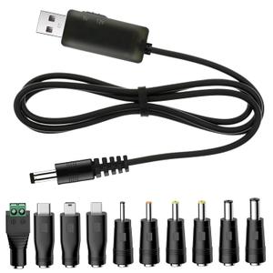 USB to DC 9V 12V Charging Cable, Universal Power Cord for Toys,Watches,Speaker,Camera,Monitor,Table Lamp,Phones,LED Light Strip, Router, DC 5.5 x 2.1mm with 10 Connector 3.3FT
