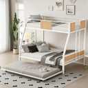 Twin Over Full Bunk Bed with Trundle,Heavy-Duty Sturdy Bedframe with Safety Guardrail & Ladder for Kids Boys Girls Teens,Space Saving Design & No Box Spring Needed,White