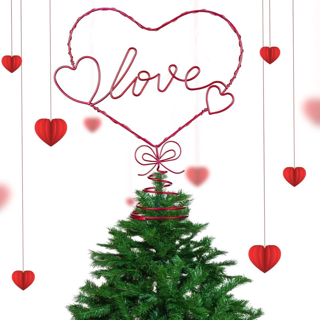 Lenwen 8.46 Inches Valentine Day Mini Tree Topper Intertwined Heart Love Tree Topper Iron Metal Heart Treetop Ornaments for Home Valentines Holiday Party Decoration