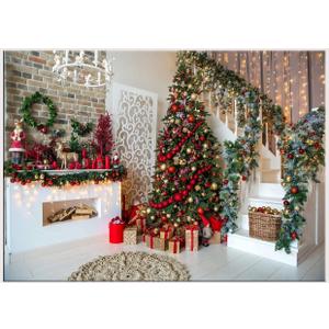 15' x 10' Christmas Photography Backdrops Christmas Fireplace Decoration Background Xmas Tree Gift Holiday Party Decoration Children Family Xmas Party Banner