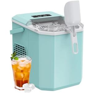 Ice Maker Countertop, Portable Ice Machine with Carry Handle, Self-Cleaning Ice Makers with Basket and Scoop, 9 Cubes in 6 Mins, 26 lbs per Day, Ideal for Home, Kitchen, Camping, RV, Green