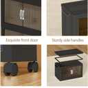 Stackable Storage Bins, Plastic Collapsible Storage Bins with Lid and Wheels, Folding Closet Organizer Clear Doors, Foldable Cabinet Storage Boxes for Home, Pantry, Office, Set of 1 Section