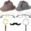 Jeyiour 8 pcs Detective Costume Accessories for Adults Men Women Detective Hat Kit Outfit Party Decor (Beige)