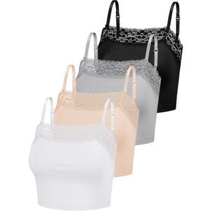 Bencailor 4 Pcs Womens Lace Cami Bralettes Spaghetti Strap Crop Tops Bandeau (X-Large, Black, Gray, Beige, White)
