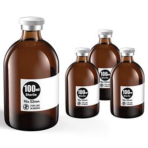 Ks-Tek Sterile Empty Vials with Self Healing Injection Port,with Aluminum Plastic Cap,Sterile Package (100ml Amber,4)