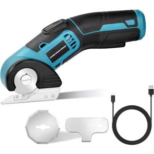 4V Cordless Electric Scissors Heavy Duty Cardboard, Fabric, Leather & Carpet Cutter with Brushless Motor & USB-C Charging, Includes 2 Tungsten Blades Tool Kit for DIY, Crafting, Industrial Use