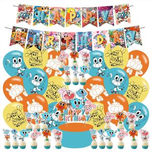 The Amazing World of Gumball Birthday Party Supplies Set Happy Birthday Banner, Cake Topper, Cupcake Toppers, Balloons for Gumball Kids Party Decorations