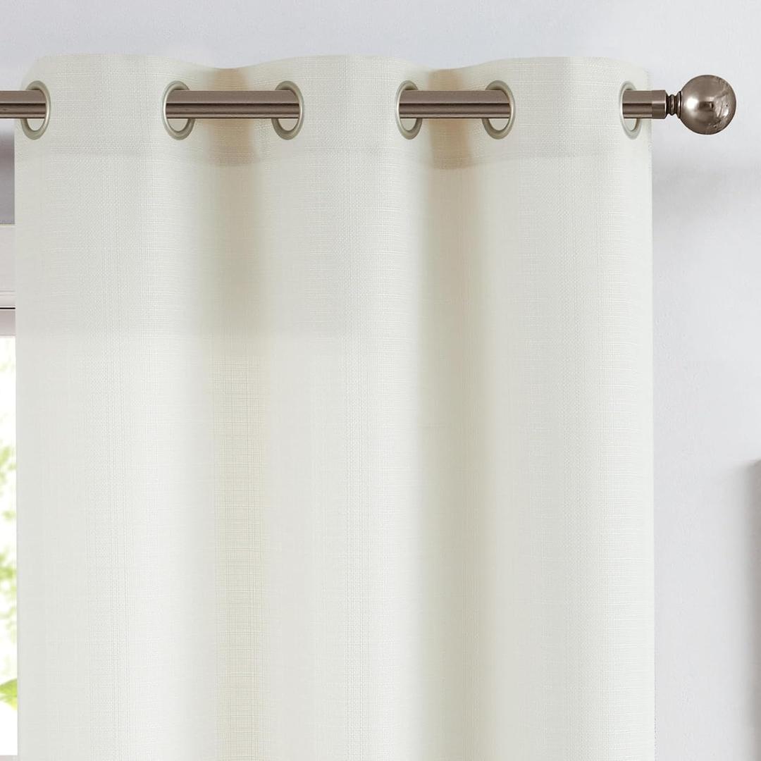 jinchan Ivory Linen Textured Curtains 96 Inches Long for Living Room Grommet Top Light Filtering Window Drapes for Bedroom 2 Panels (38"W x 96"L (Pack of 2), Grommet Ivory)