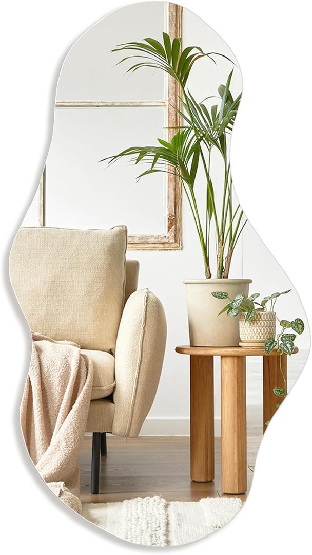 PERFNIQUE Irregular Wall Mirror Asymmetrical Mirror, 43''x24'' Decorative Modern Mirrors for Bathroom Bedroom Living Room Entryway, Cloud Frameless Mirror, Wall Mounted(43''x24'', Cloud) (43"L x 24"W)