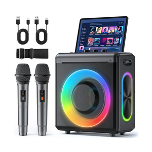 Karaoke Machine with 2 Wireless Rechargeable Microphones: Portable Bluetooth Speaker for Adults & Kids - PA System with Lights Supports TWS/TF Card/USB/AUX for Home Party