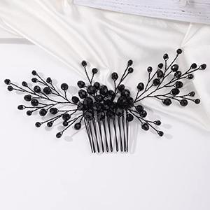 Missgrace Women Handmade Gothic Black Full Rhinestones Side Hair Comb Prom Party Special Occasion Punk Headpiece Rhinestones Hair Accessories. Handmade Bridal Hair Side Comb Wedding Clip &Pins Set, Sinide Leaves Rhinestone Bridal Barrette Flower Crys