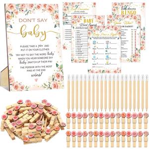 Patelai 321 Pcs Baby in Bloom Baby Shower Decorations Pink Floral Gender Reveal Decorations Set 5 Don't Say Games Serve 50 Guests for Pink Floral in Bloom Gender Reveal Birthday Party Decor Supplies