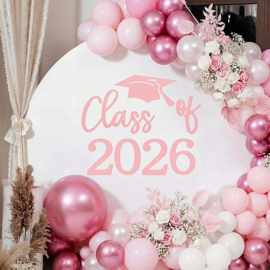 Mindsoft Pink Felt Class of 2026 Sticker Sign for Backdrop Graduation Decor for Party Congrats Grad Class of 2026 Event Letter Sign Graduation Party Balloon Arch Backdrop Decor Supplies