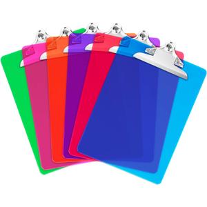 Plastic Clipboards with Butterfly Clip Set of 6-12.5 x 9 Inch Multi Color Plastic Clipboards Bulk - Clear Clipboards Bulk Classroom Holds 100 Sheets, Acrylic Clipboard Clear 6 Pack