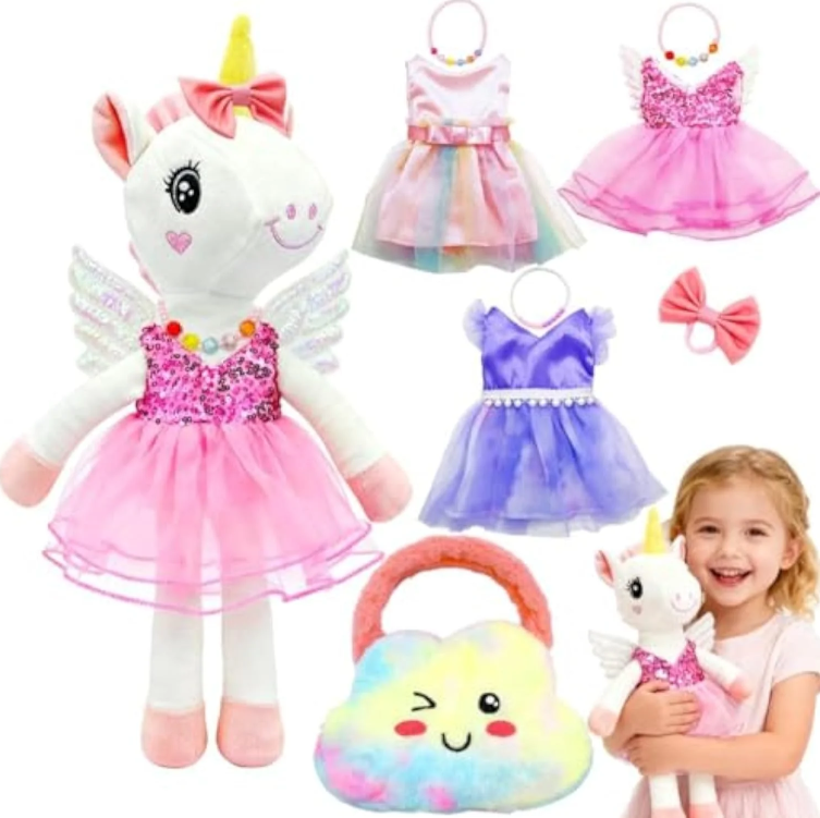 Ballerina Unicorn Toys For Girls Age 4-6, Unicorn Stuffed Animal Dolls Playset, 3 Set Ballet Princess Dress Up Doll With Rainbow Plush Bag, Unicorns Toy Gifts For Birthday Christmas Stocking Stuffers 