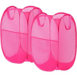 2 Pack Laundry Basket,Foldable Mesh Pop-up Laundry Hamper with Durable Handle,Easy to Open and Fold for Dorm, Laundry Room, Bedroom, RV (Rose Red+Rose Red)
