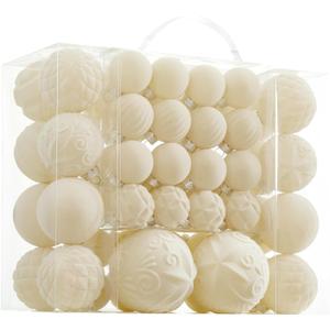 Velvet Christmas Ball Ornaments - 46pcs Flocked Christmas Tree Decorations Set Assorted Shatterproof Hanging Ornaments with Loop for Xmas Holiday Home Decor, 3 Sizes (Cream)