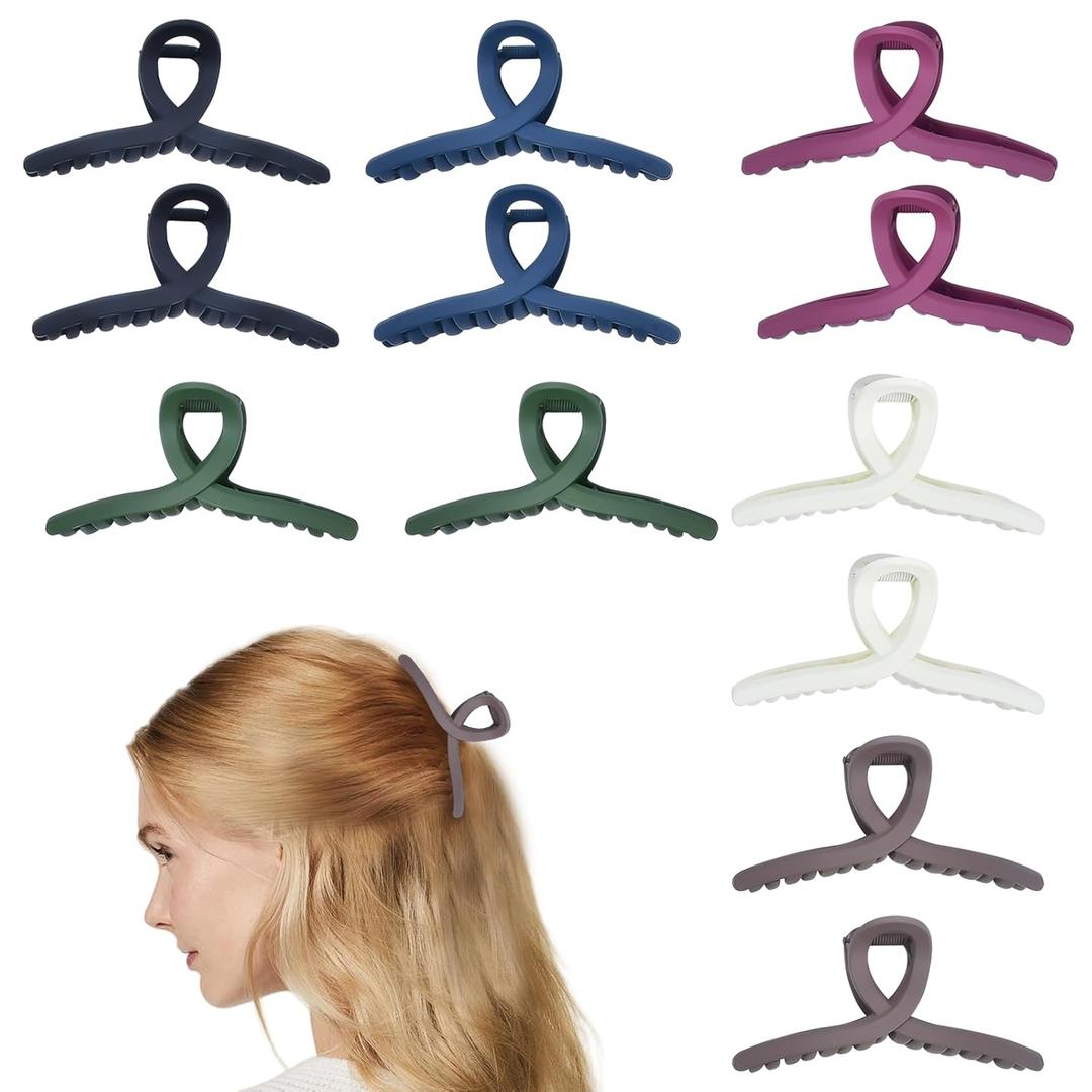 12Pcs Extra Large Claw Clips, 4.5" Hair Clips for Thick Hair&Thin Hair, Non-slip Hair Clips for Women (Black, White, Light Brown, Blue, Red, Green)