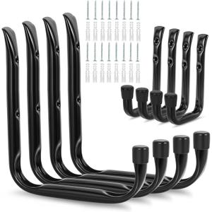 GURADESIGN 8-Pack Heavy Duty Garage Hooks for Hanging 50 lbs, 8” & 3.5” J Utility Hooks for Garage, Large Metal, Heavy Duty, Black