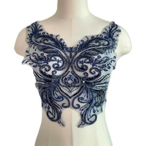 Flower Sequin Appliques, Navy Blue Appliques, Bodice Applique, Beaded Applique for Dresses, Dancewear, Evening Gowns, Apparel and More (Navy Blue)