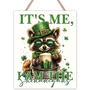St Patricks Day Decor Coffee Bar Signs, Raccoon Gifts, St. Patrick's Day Decorations, Shamrock Raccoon Wooden Sign Home Office Kitchen Coffee Bar Hanging Wall Art Decorations 10 X 8 Inches