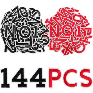 144Pcs Iron on Letters and Numbers Patches, Black and Red Iron on Letter Patches,Adhesive Alphabet Embroidered Patch A-Z,Numbers 0-9 Applique for Clothes, Dress, Hat, Socks, Jeans, DIY Accessories
