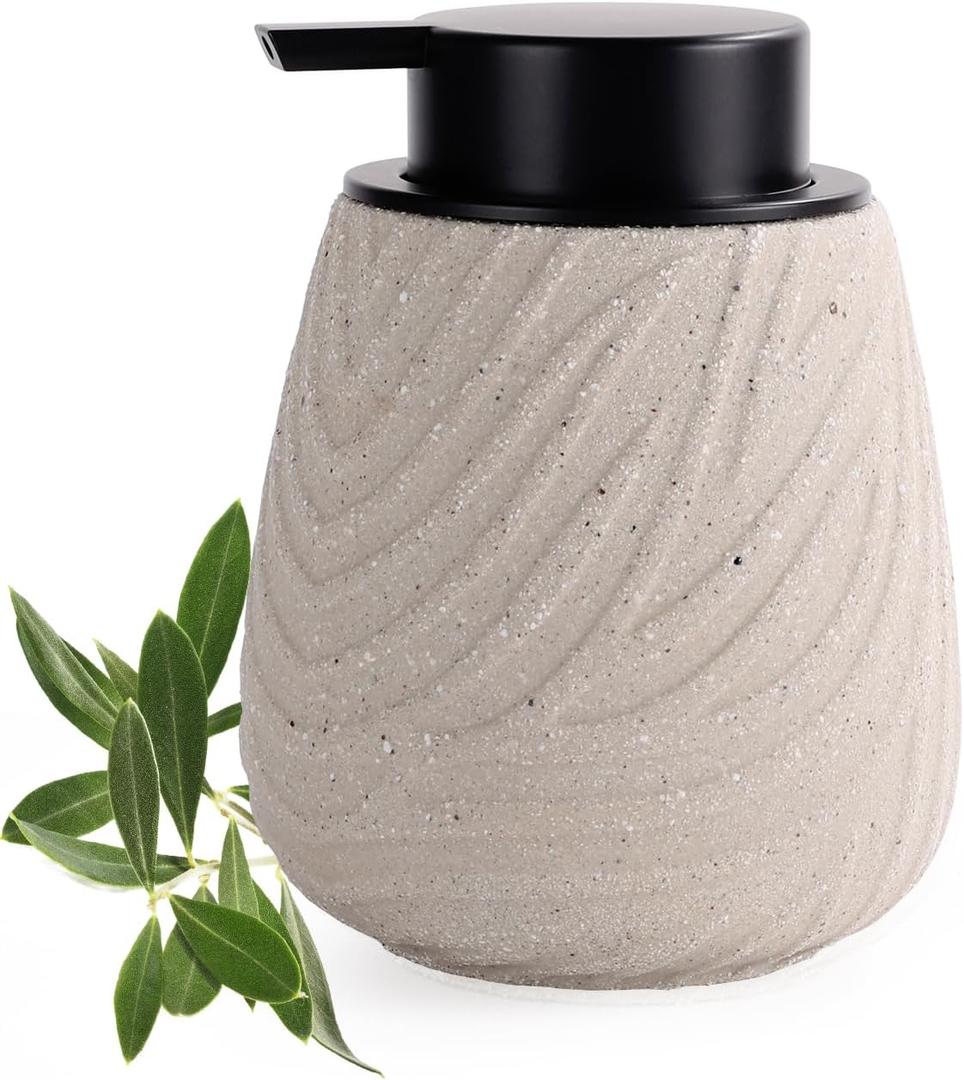 14 oz Ceramic Hand Soap Dispenser for Bathroom & Kitchen - Refillable Liquid Dish Pump with Non-Drip Design, Modern Farmhouse Style (Earthy Color)