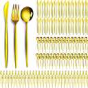 180 Pcs Gold Silverware Bulk for 60 Stainless Steel Flatware Reusable Utensils Knives Spoons and Forks Cutlery for Kitchen Restaurant Service Wedding