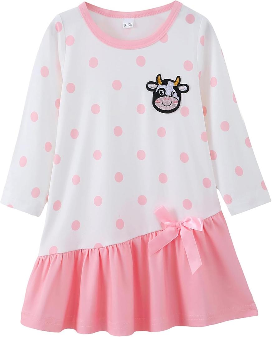 Baby Girl Fall Clothes: Soft Long Sleeve Bow Tie Print Outfits Casual Birthday Party Clothing for 6Months-3T (9-12 Months, Pink)