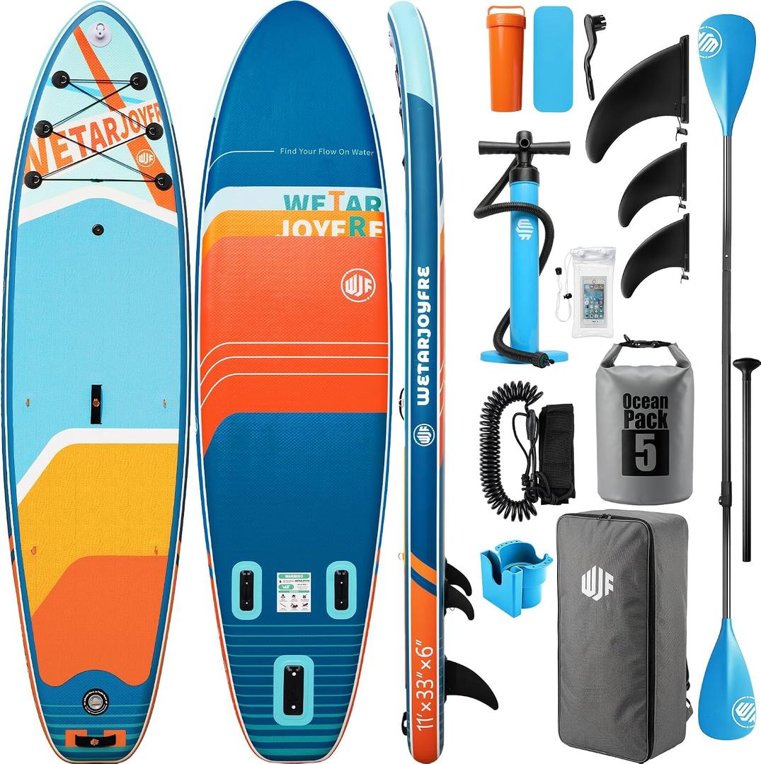 Inflatable Stand Up Paddle Board, 11' x 33" x 6" Extra Wide SUP with Premium Accessories, Non-Slip Deck ISUP for Adults, Youth, Fishing, Yoga, Floating on Ocean & Lake