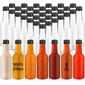 Zubebe 100 Pcs Hot Sauce Bottles Small Plastic Clear Woozy Bottles Empty with Leak Proof Black Screw Cap Mini Wine Liquor jars for Kitchen Sauce Salad Dressing Syrup Juice Whiskey (5 oz)