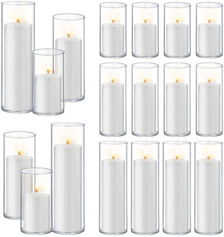 Homjoy 36 PCS White Pillar Candles with Glass Candle Holders Clear Hurricane Candle Holders Glass Cylinder Vases for Centerpieces Wedding Party, Event, Home Office