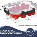 HOTEC 35OZ Glass Food Storage Container, Airtight Glass Lunch Fruit Containers with Lids - Microwave, Oven, Freezer and Dishwasher Safe, 4-PACK