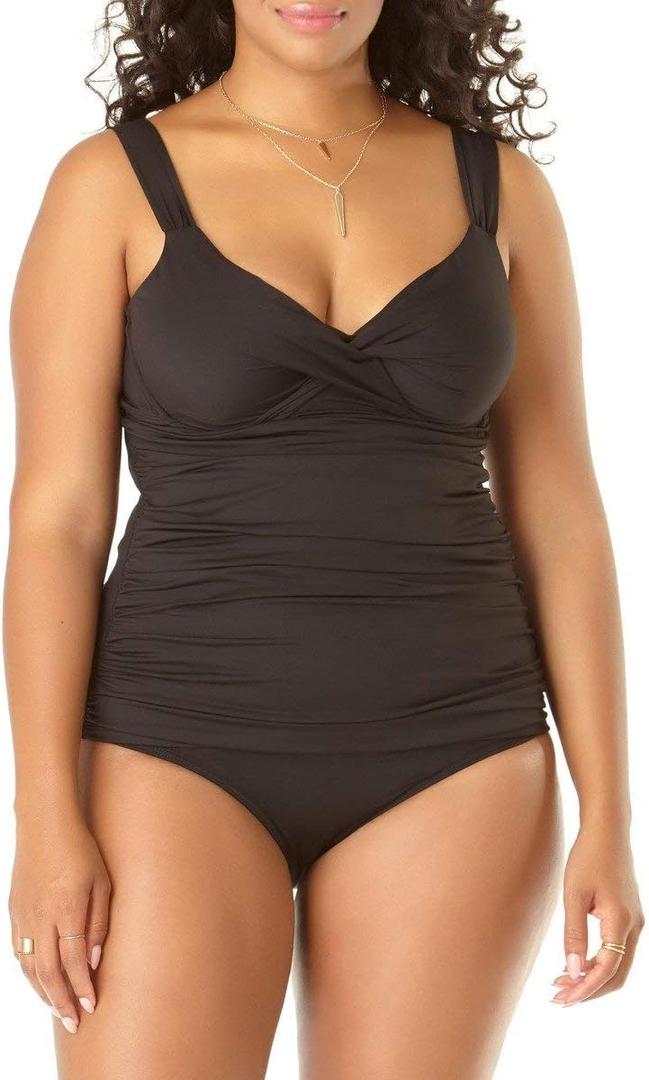 Anne Cole Women's Plus-Size Twist Front Underwire Tankini Swim Top (New Black)