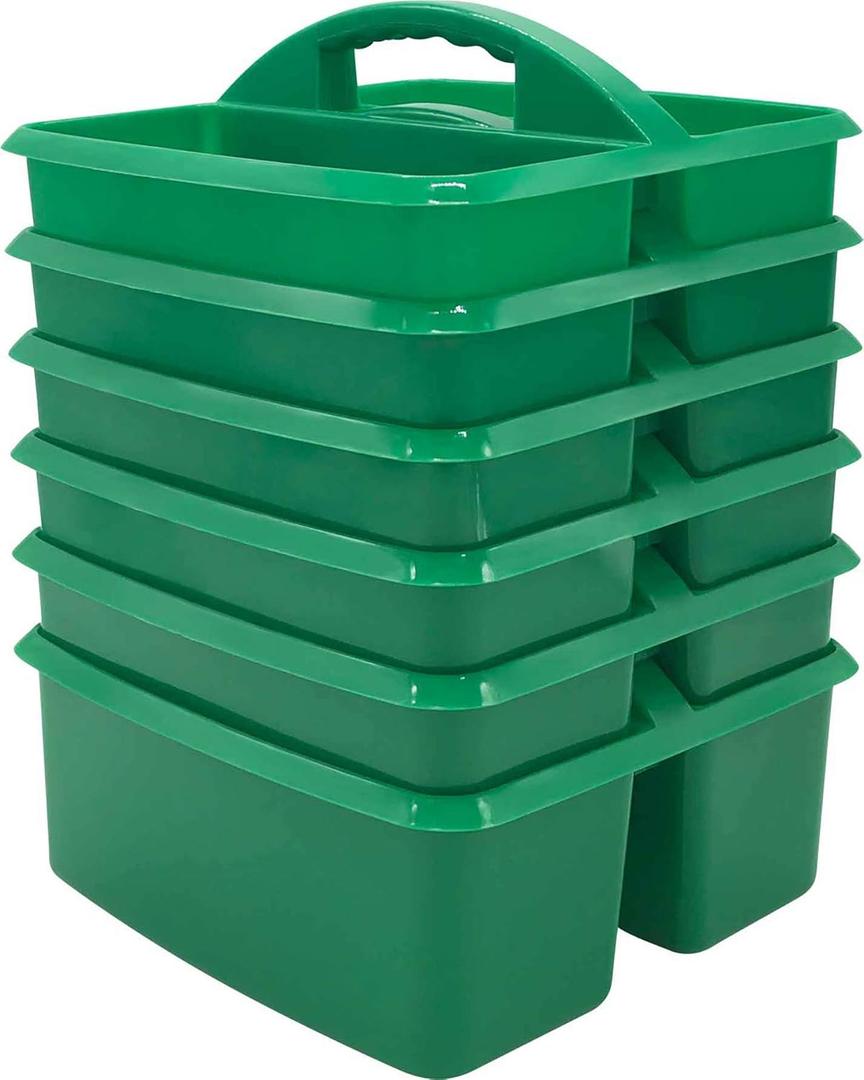 Teacher Created Resources Green Portable Plastic Storage Caddy 6-Pack for Classrooms, Kids Room, and Office Organization, 3 Compartment