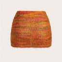 MakeMeChic Women's Fur Skirts Brown Fuzzy Micro Mini Pencil Skirt Y2K Summer Going Out Outfits (L)