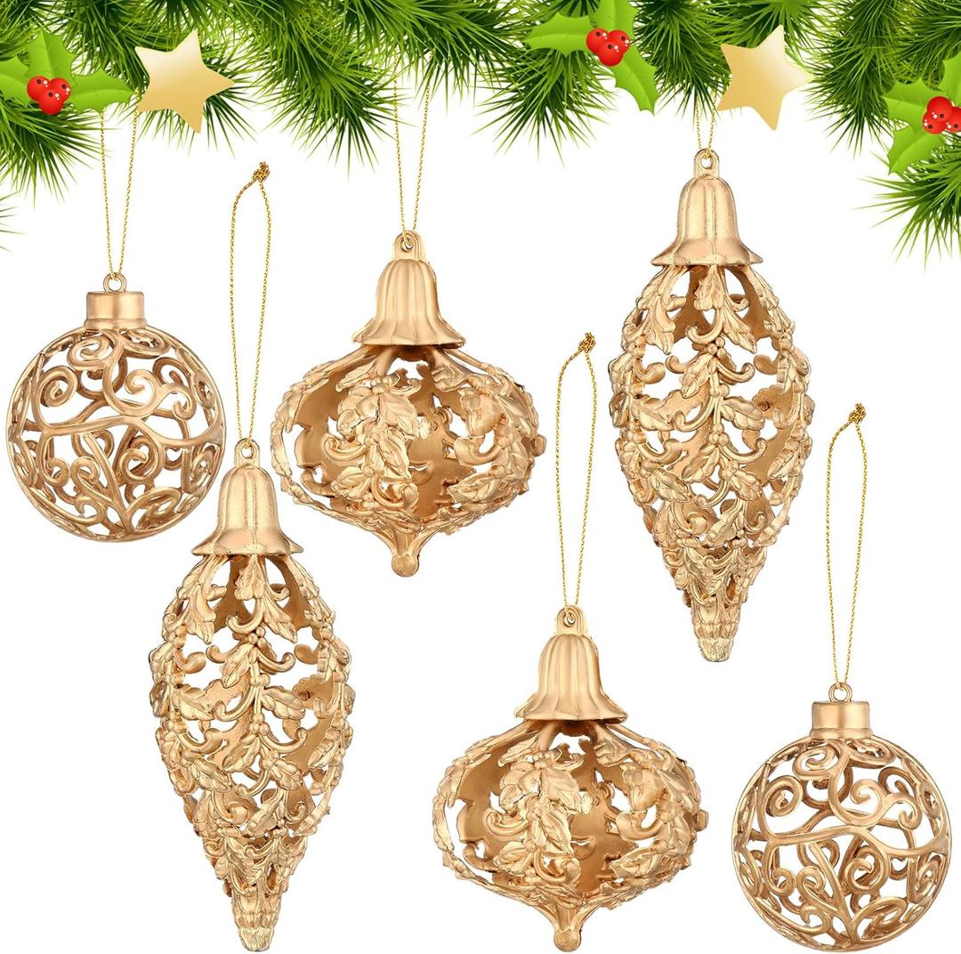 Shappy 6 Pcs Christmas Gold Ball Ornaments 2/3/5 Inch Diamond Pendant Christmas Tree Ornaments Gold Decorations for Home Xmas Holiday Party Wedding Wreath Gift