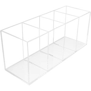 QPEY Large Acrylic Pen Holder 4 Compartments, Clear Pen Holder Organizer Makeup Brush Holder for Office Desk Accessories, Cosmetic Brush Storage Box, Dorm, Bathroom, Kitchen (Clear)